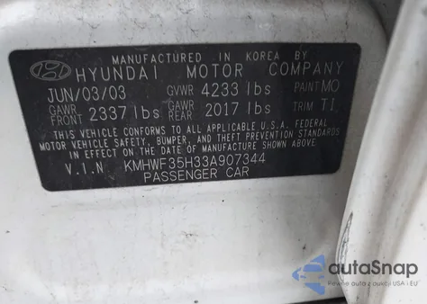 2003 Hyundai Sonata Gls/Lx from USA, damaged, VIN KMHWF35H33A907344